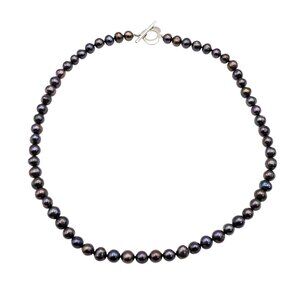 Vintage 18-Inch Cultured 7-8mm Black Pearl Necklace With Heart Toggle Clasp